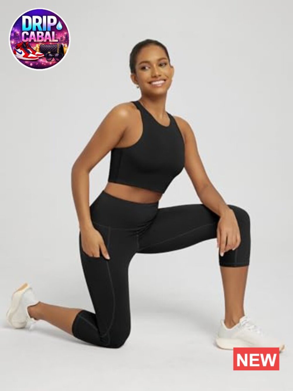 High Waisted Yoga Capris with Pockets, Tummy Control Non See Through Workout - Picture 2 of 7